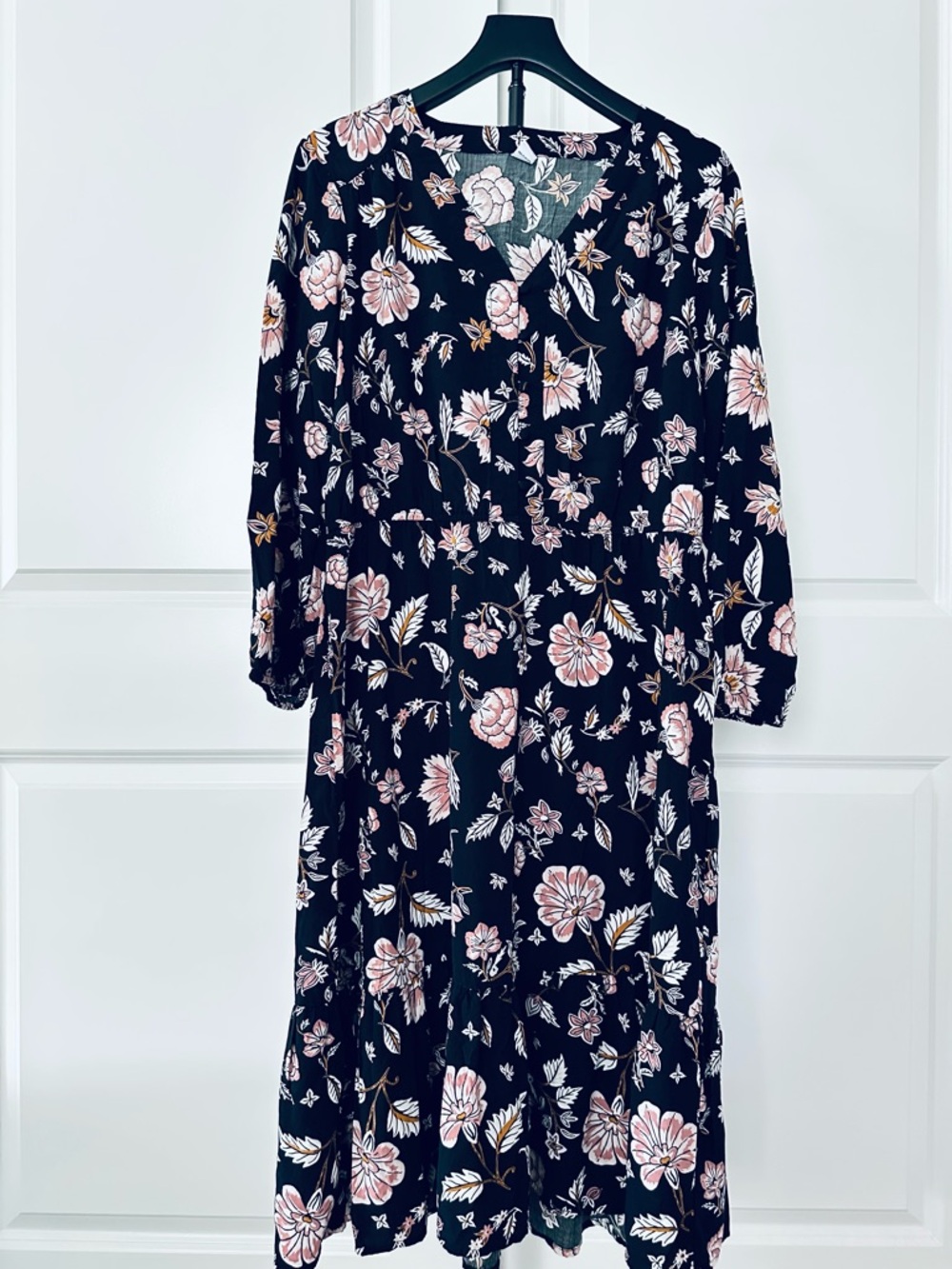 Women’s Old Navy Long Sleeve Floral V-Neck Midi Dress Size XL